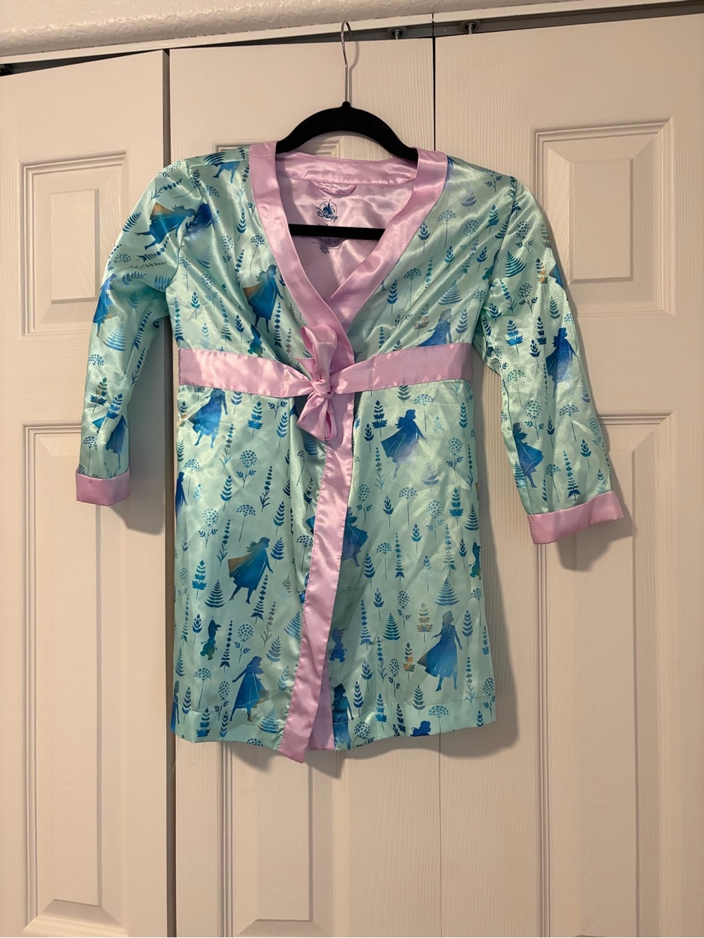 Disney Parks Disney World Frozen Elsa & Anna Satin Robe Nightwear Tie Waist 5/6